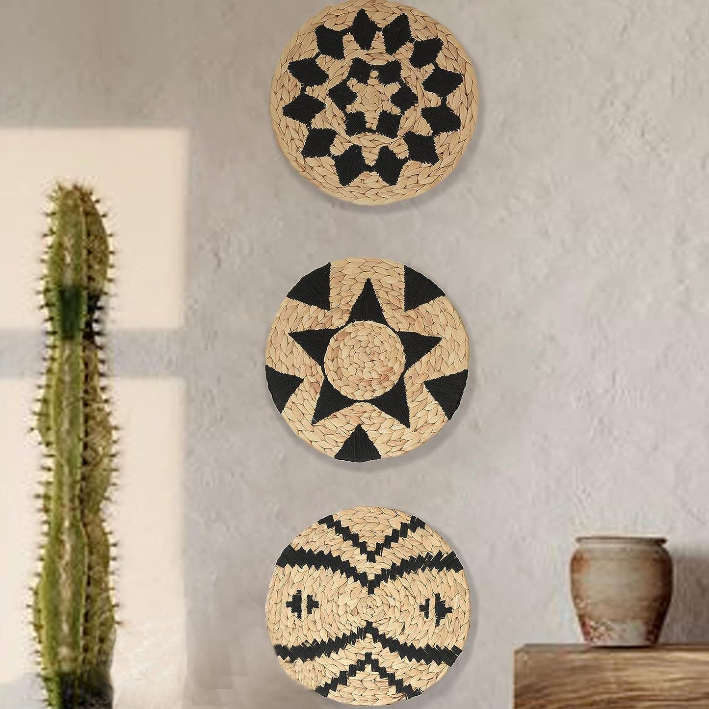 Wall Baskets Decor Black Woven Boho Wall Decor Home Room Decor Macrame Wall Baskets (12"*3)