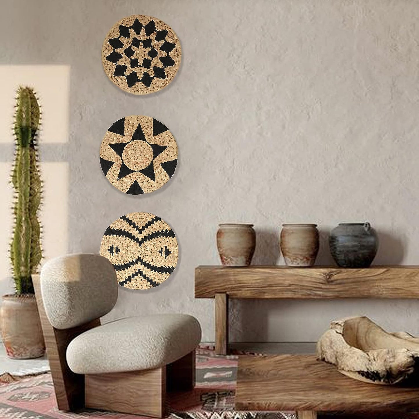 Wall Baskets Decor Black Woven Boho Wall Decor Home Room Decor Macrame Wall Baskets (12"*3)