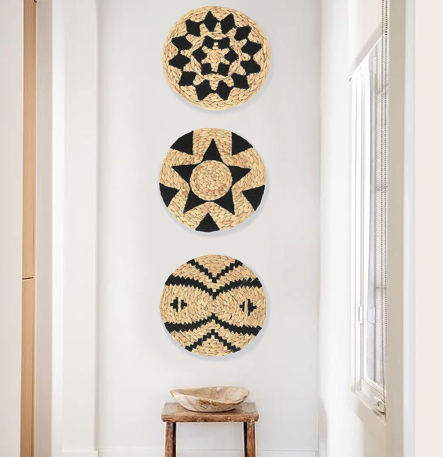 Wall Baskets Decor Black Woven Boho Wall Decor Home Room Decor Macrame Wall Baskets (12"*3)