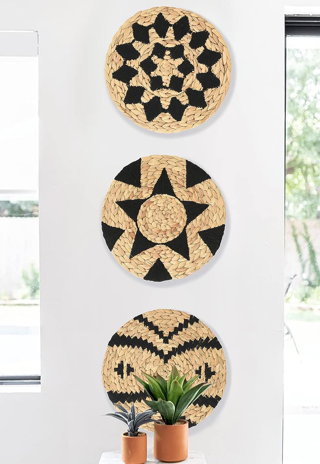 Wall Baskets Decor Black Woven Boho Wall Decor Home Room Decor Macrame Wall Baskets (12"*3)