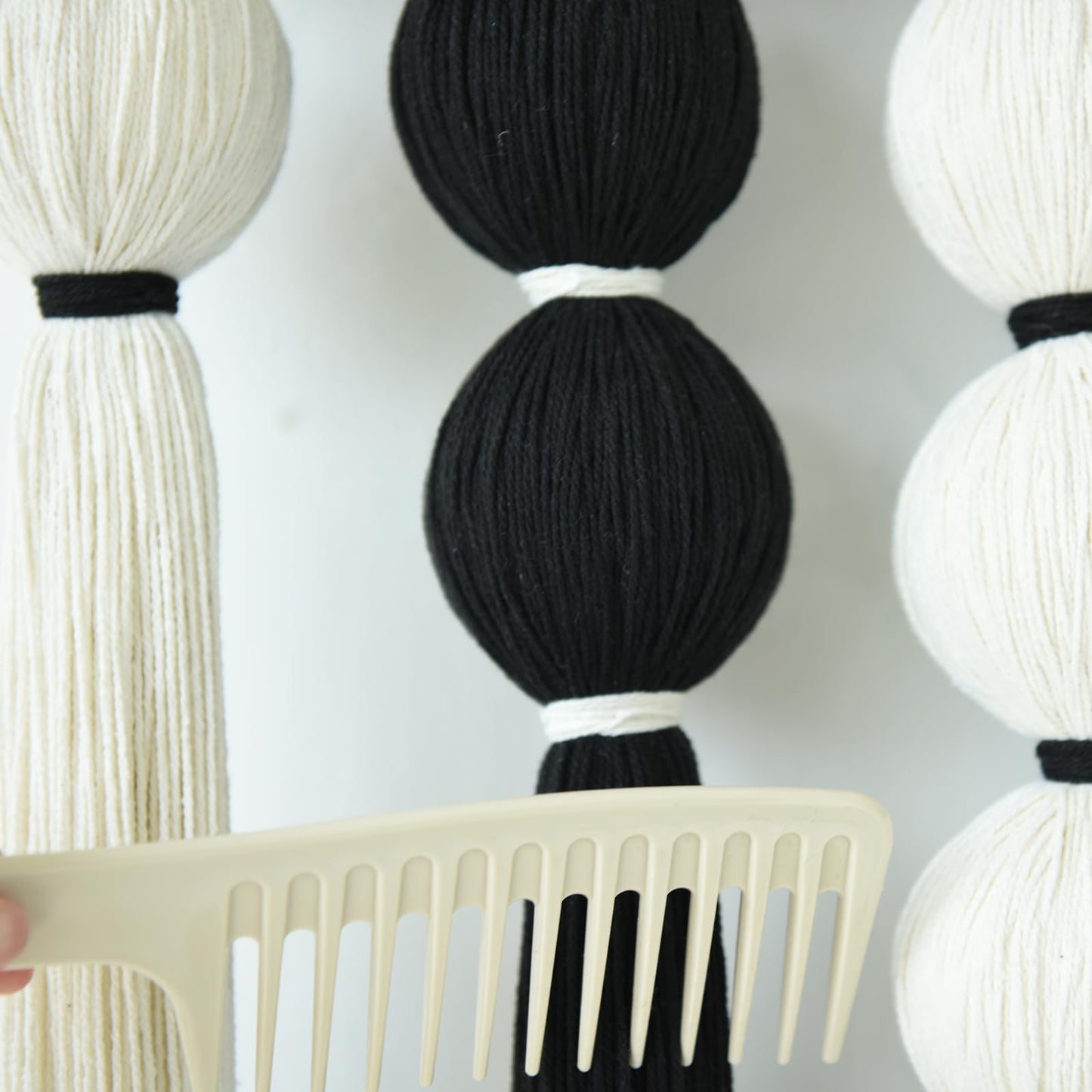 Large Macrame Wall Hanging Black and White Sphericity Cotton Fiber Yarn Art