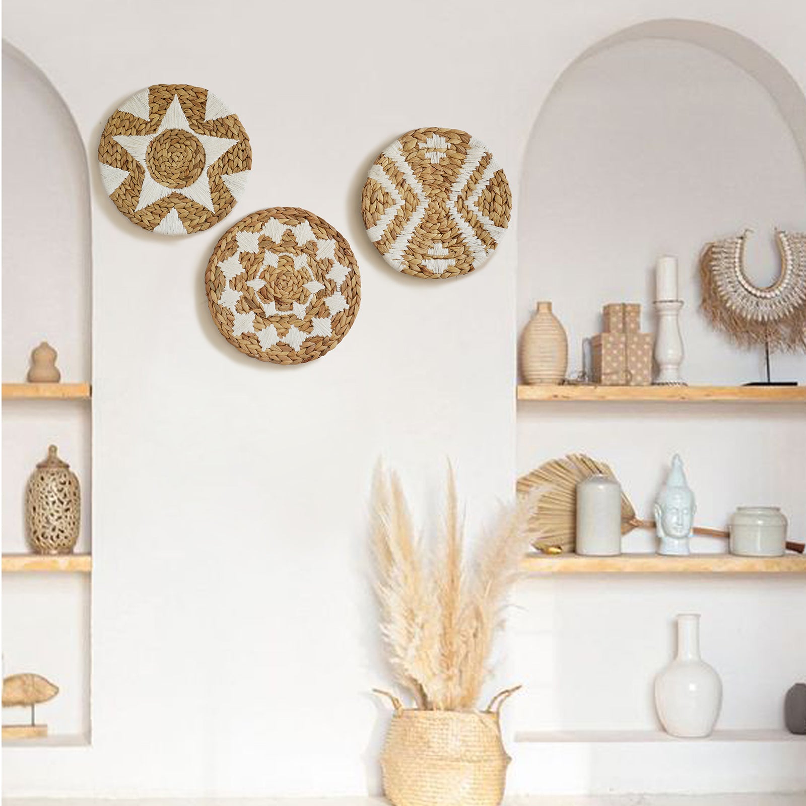 Woven Wall Basket Decor Set of 3 Boho Wall Decor
