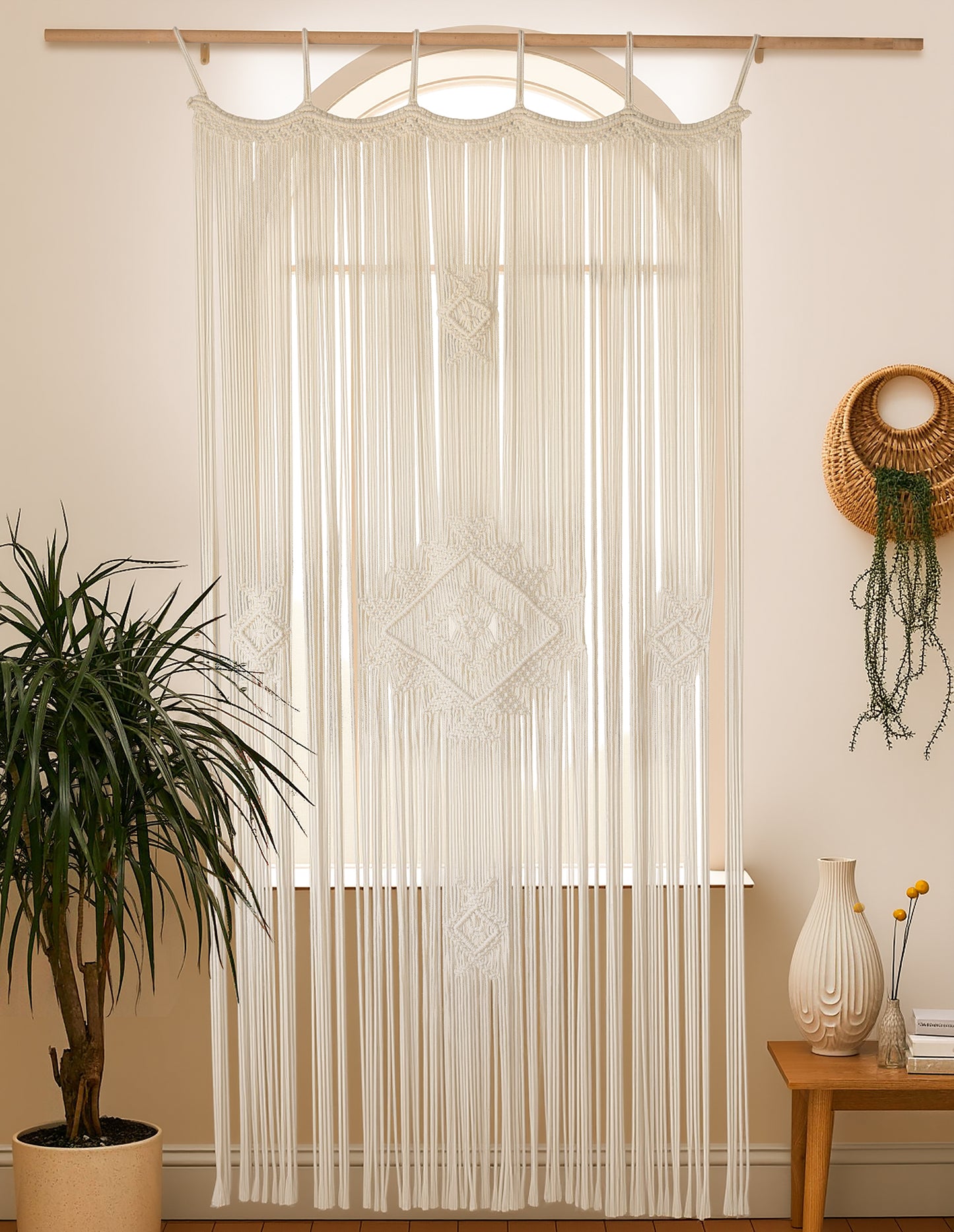 Macrame Curtain Handmade Ivory Boho Curtains for Bedroom