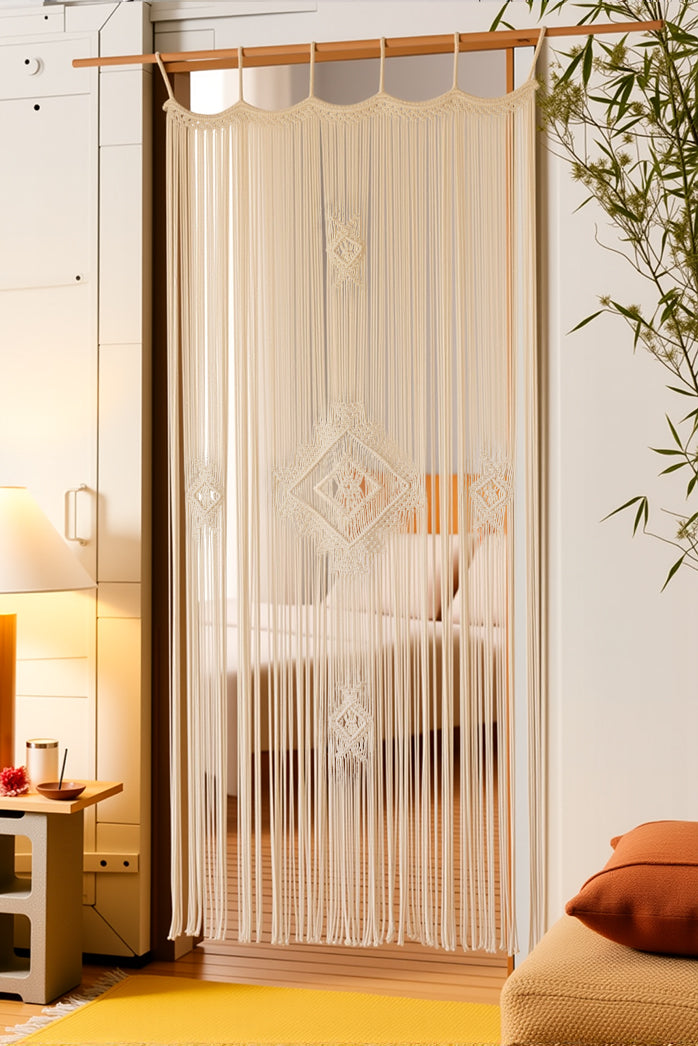 Macrame Curtain Handmade Ivory Boho Curtains for Bedroom