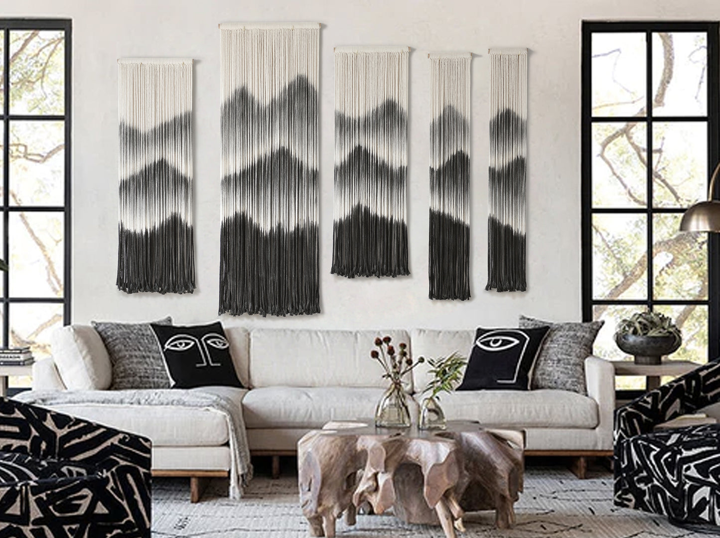 Macrame Wall Hanging Handmade Dip-Dyed Mountain Macrame Wall Decor ,Set of 6