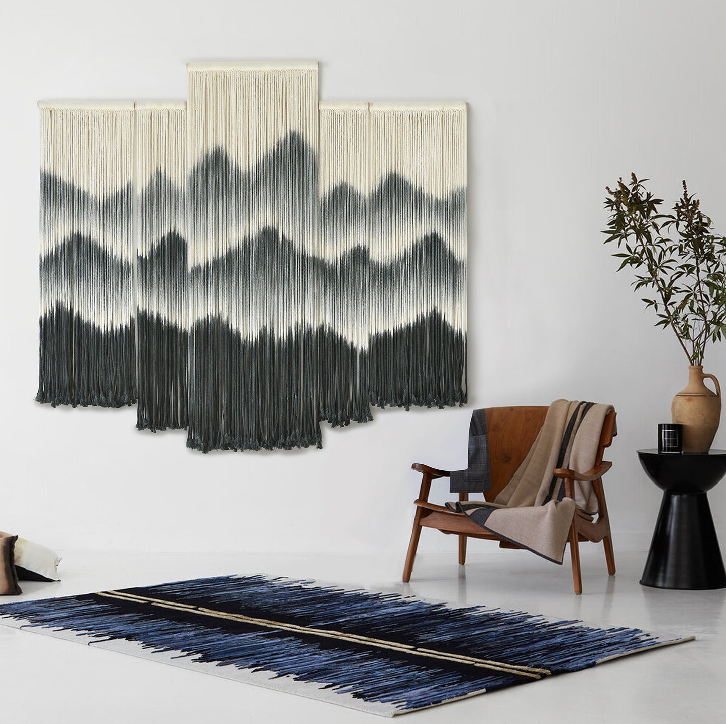 Macrame Wall Hanging Handmade Dip-Dyed Mountain Macrame Wall Decor ,Set of 6