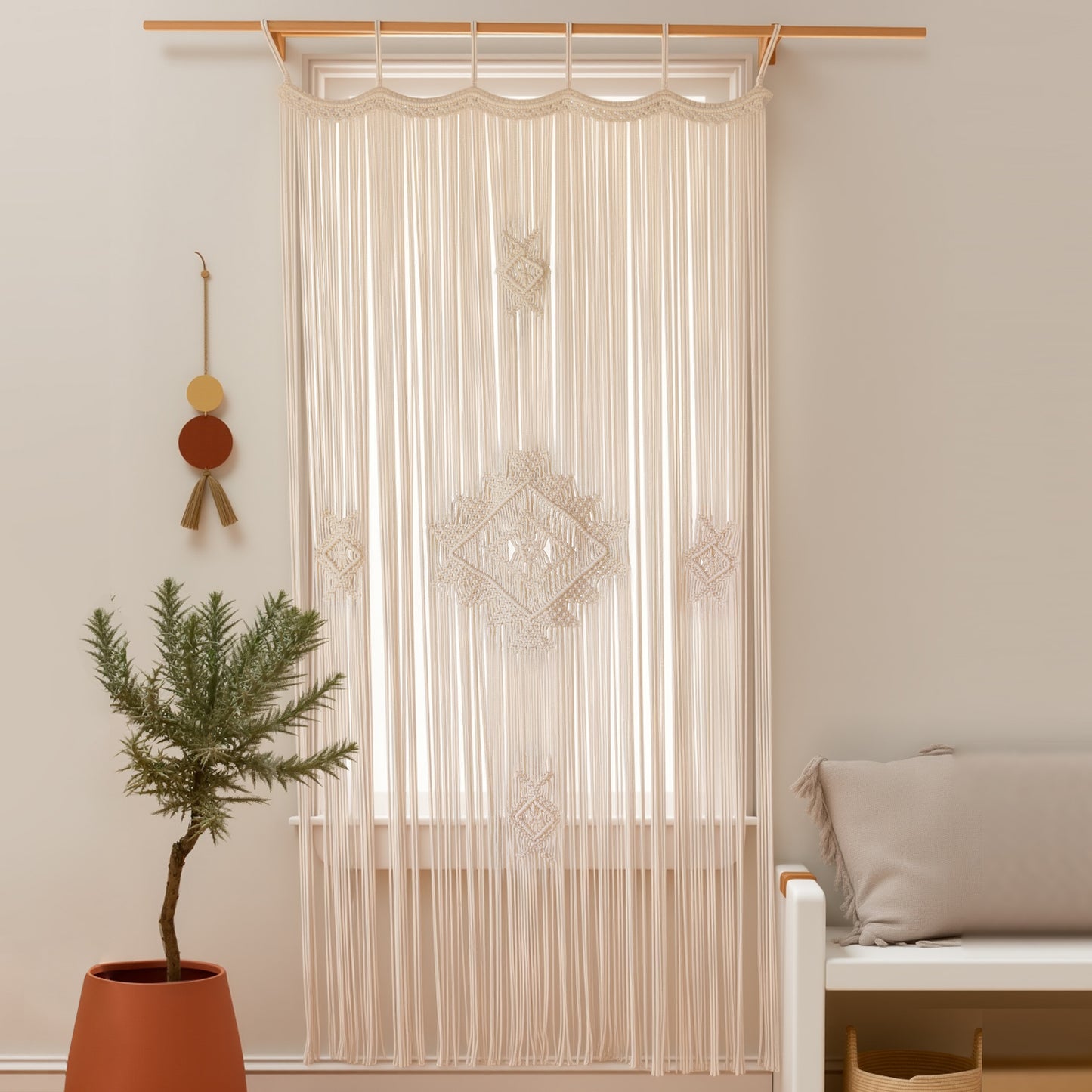 Macrame Curtain Handmade Ivory Boho Curtains for Bedroom