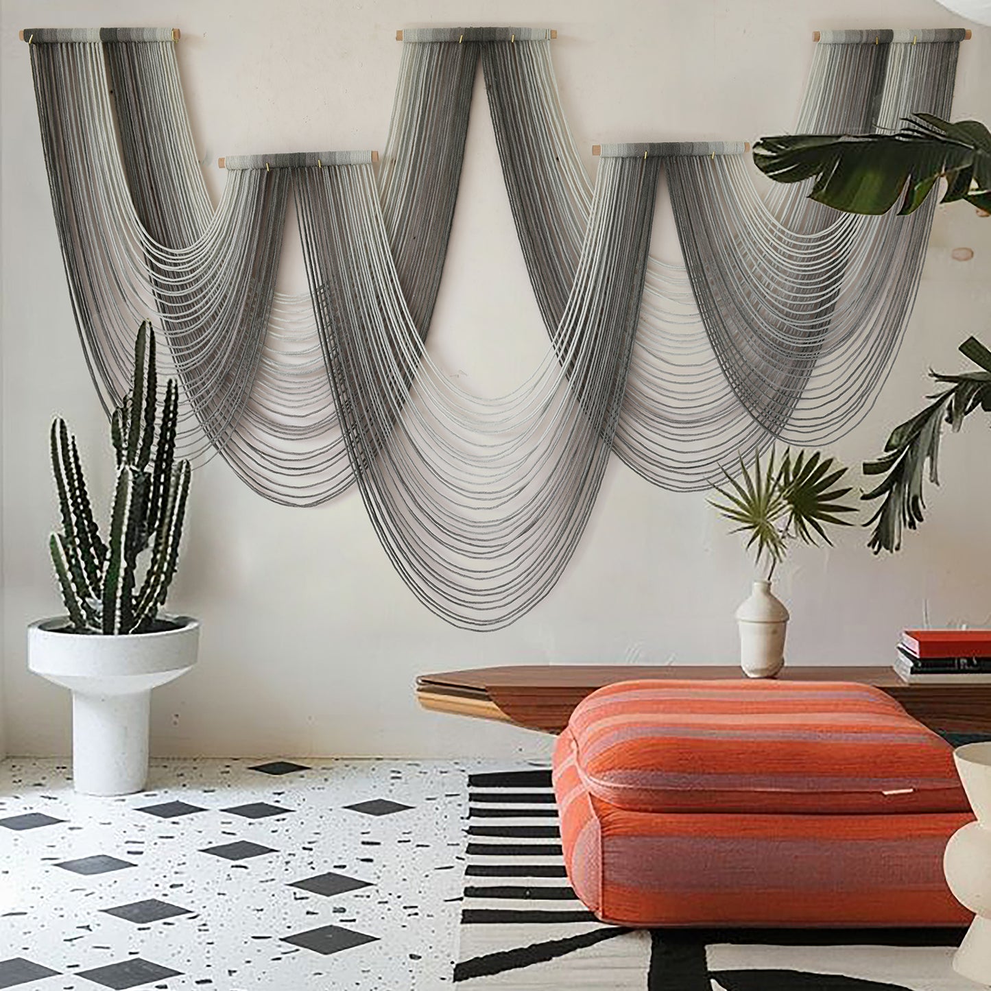 Large Macrame Wall Hanging Dip-Dyed Grey Purple Craftsmanship Fiber Art