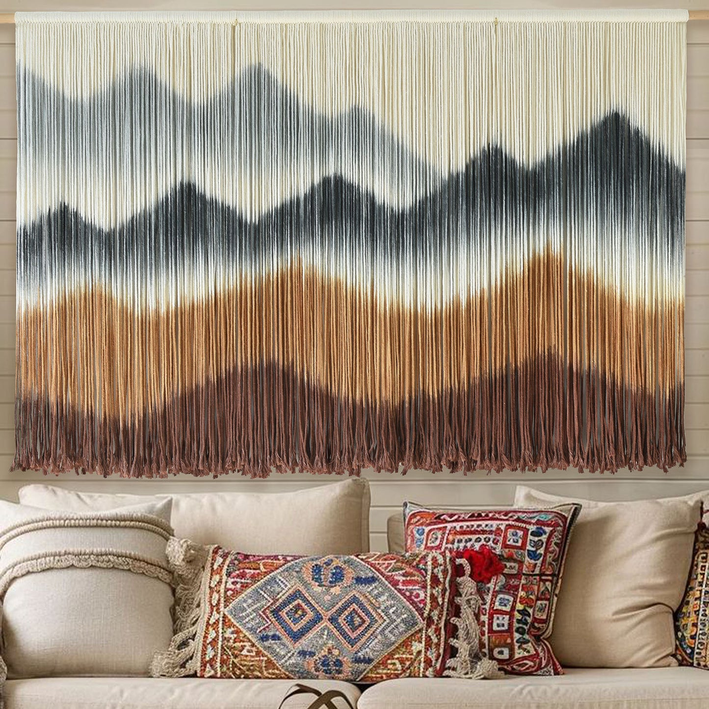 Macrame Wall Hanging Mountain Dip-Dyed Macrame Wall Decor