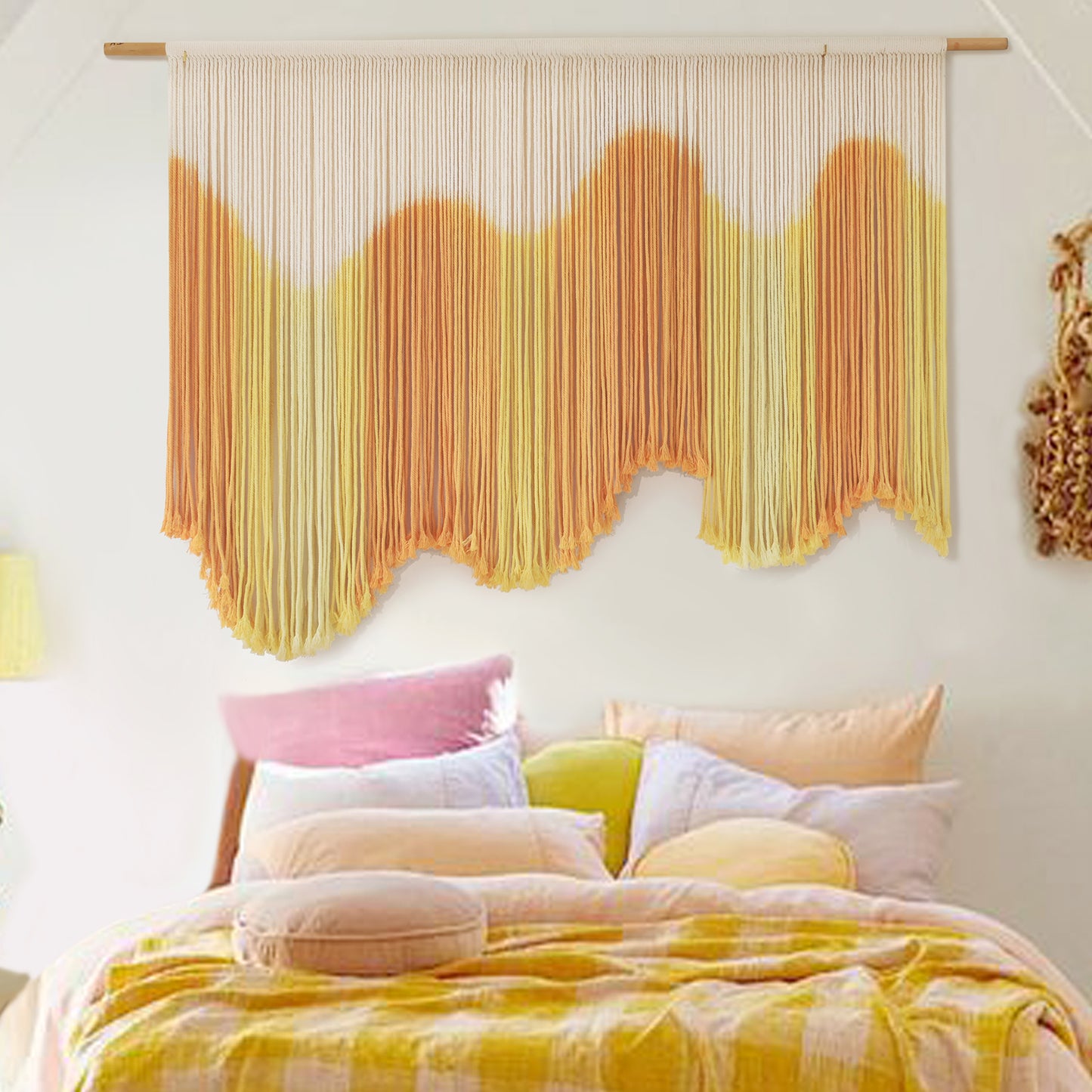 Macrame Wall Hanging Yellow Dip-Dyed Boho Macrame Wall Decor