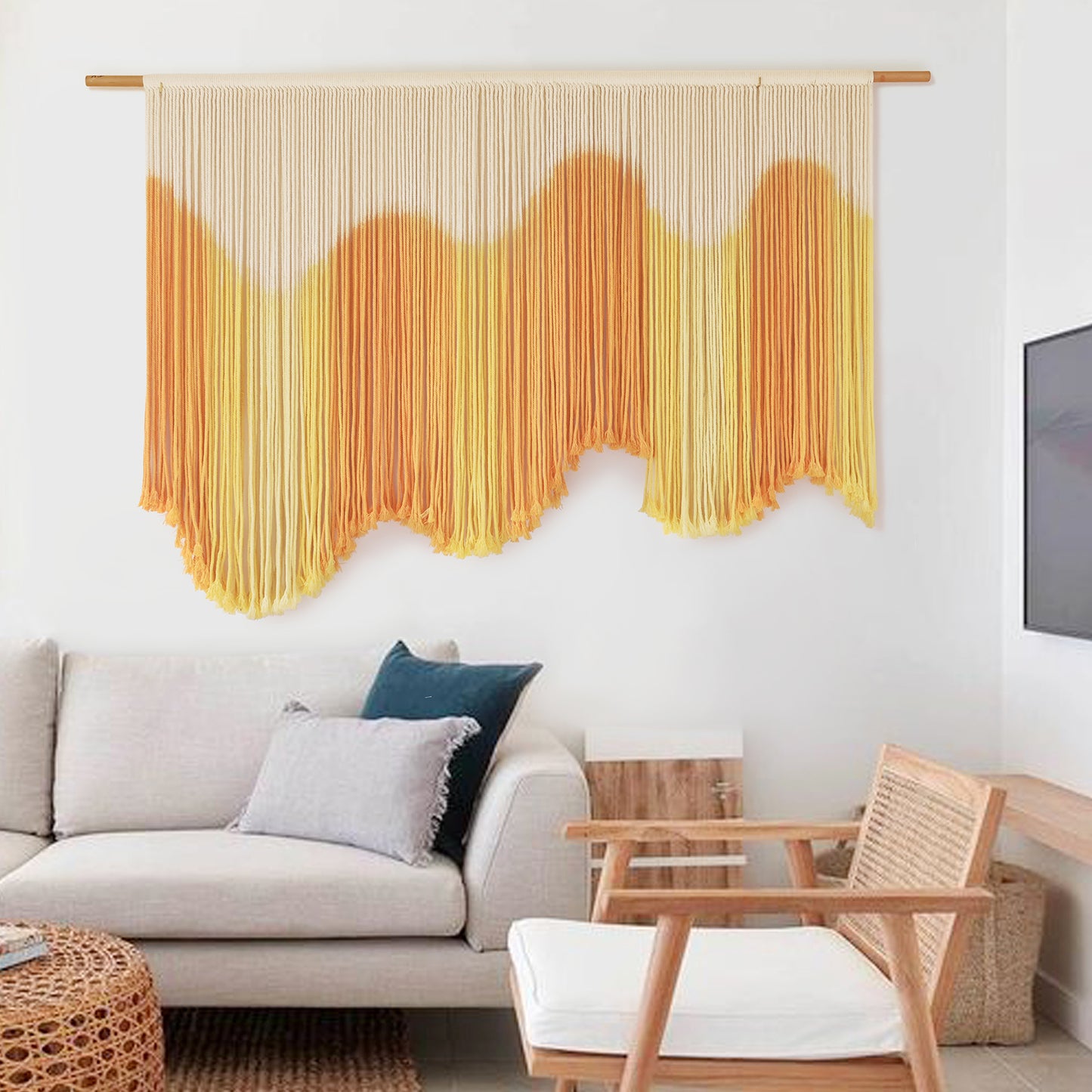Macrame Wall Hanging Yellow Dip-Dyed Boho Macrame Wall Decor