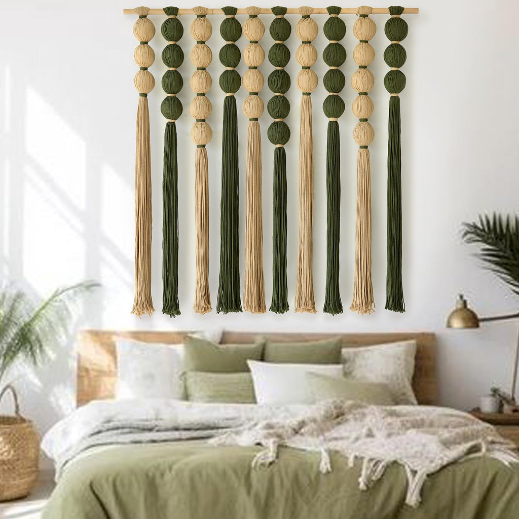 Macrame Wall Hanging Green Jute Sphericity Cotton Textile Wall Hanging