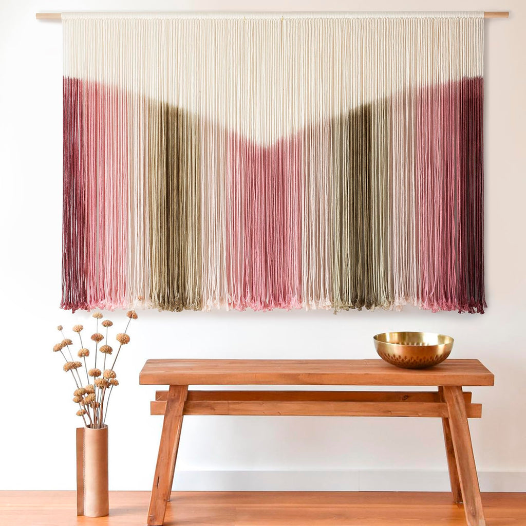 Large Macrame Wall Hanging Pink Tie-Dye Yarn Wall Art