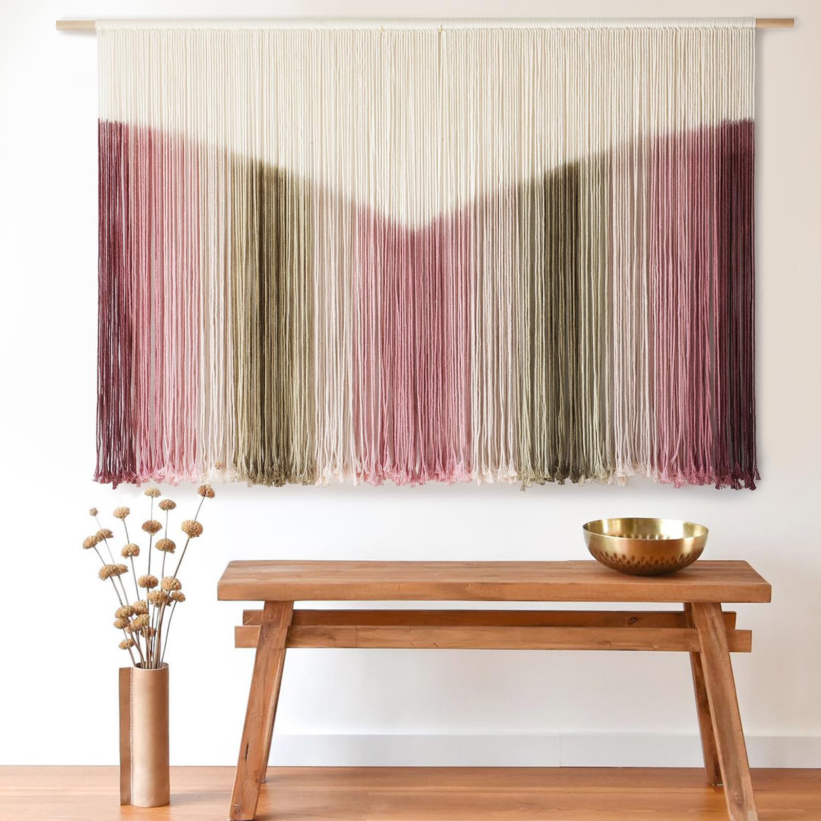 Large Macrame Wall Hanging Pink Tie-Dye Yarn Wall Art