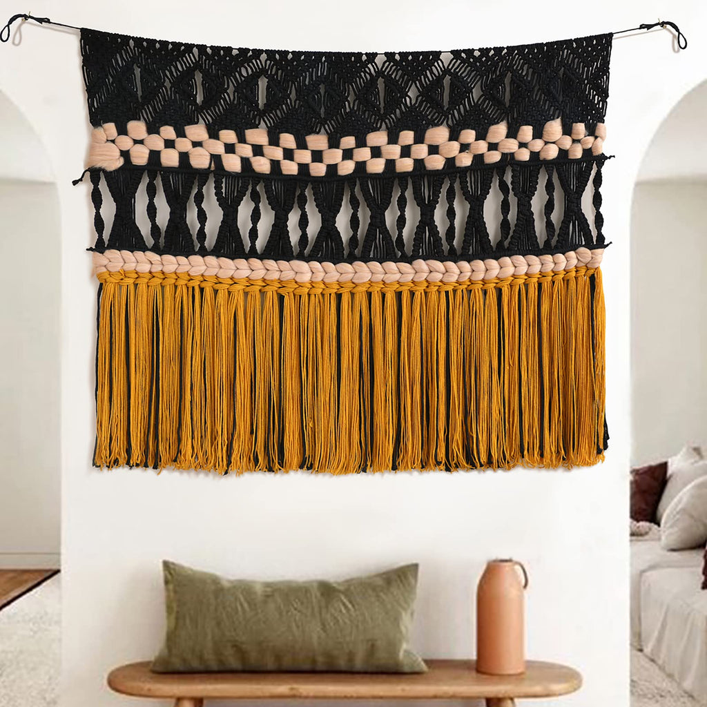 Macrame Wall Hanging Black Woven Macrame Wall Decor Boho Wall Decor