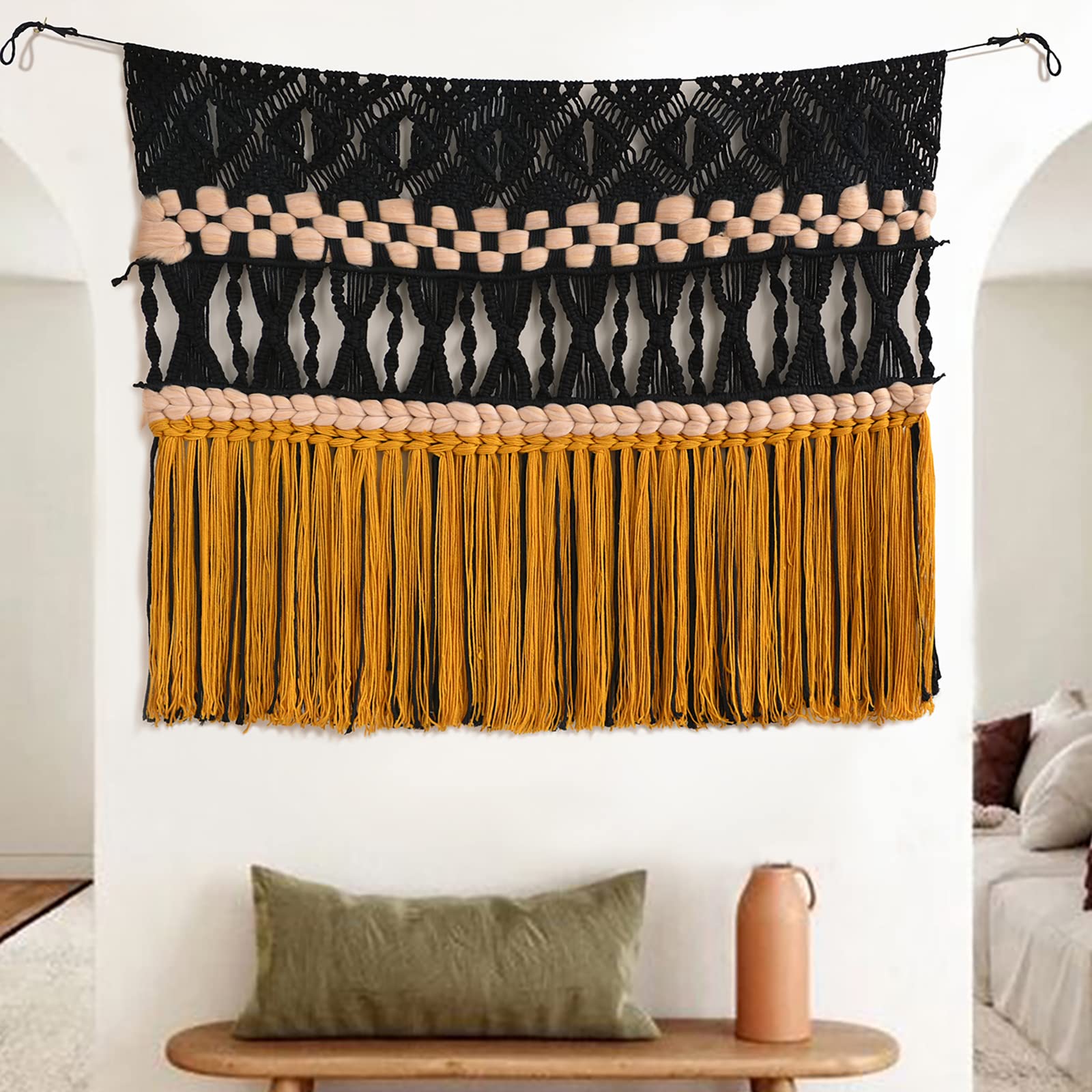 Macrame Wall Hanging Black Woven Macrame Wall Decor Boho Wall Decor
