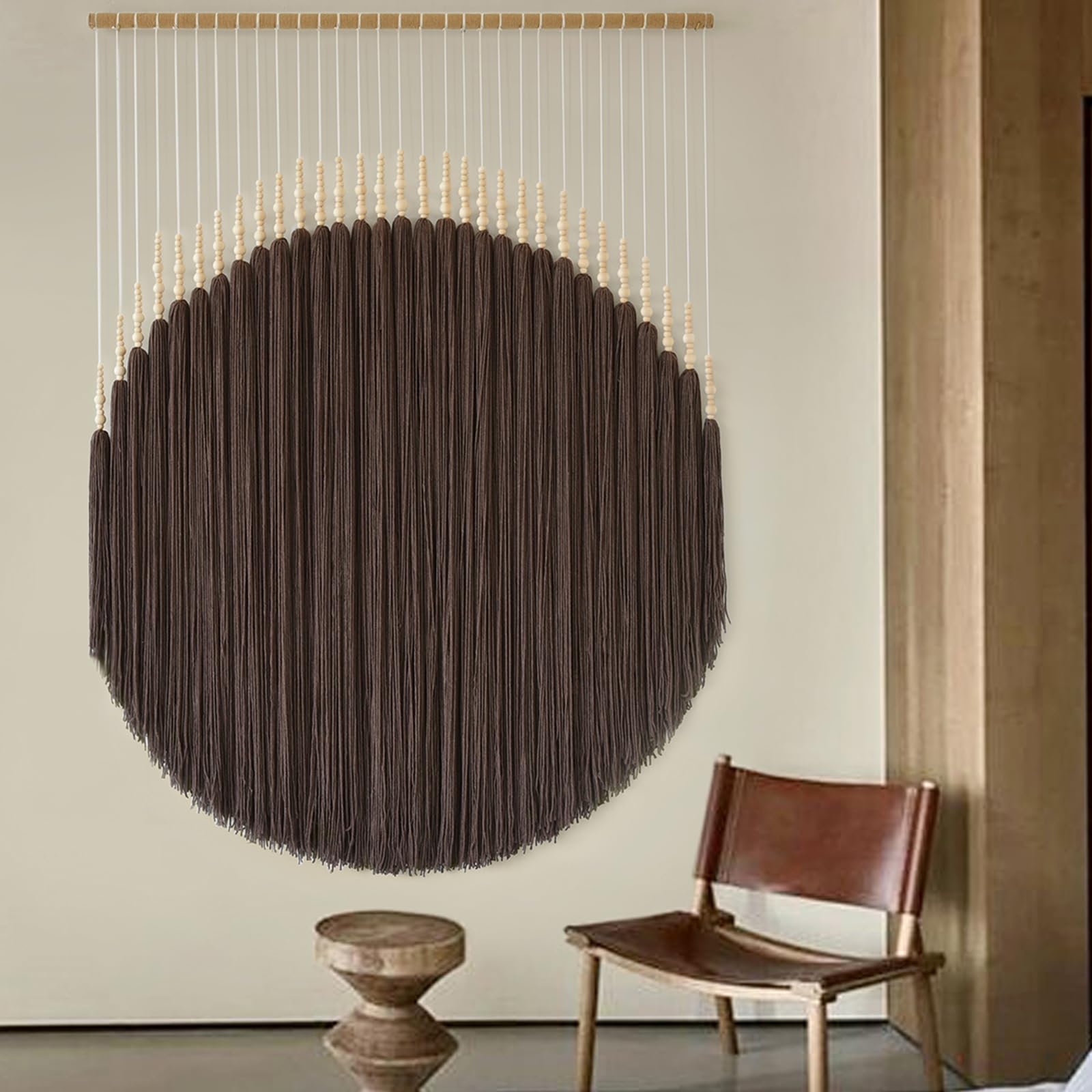 Macrame Wall Hanging Brown Yarn Wall Decor Round Tassel Home Wall Art