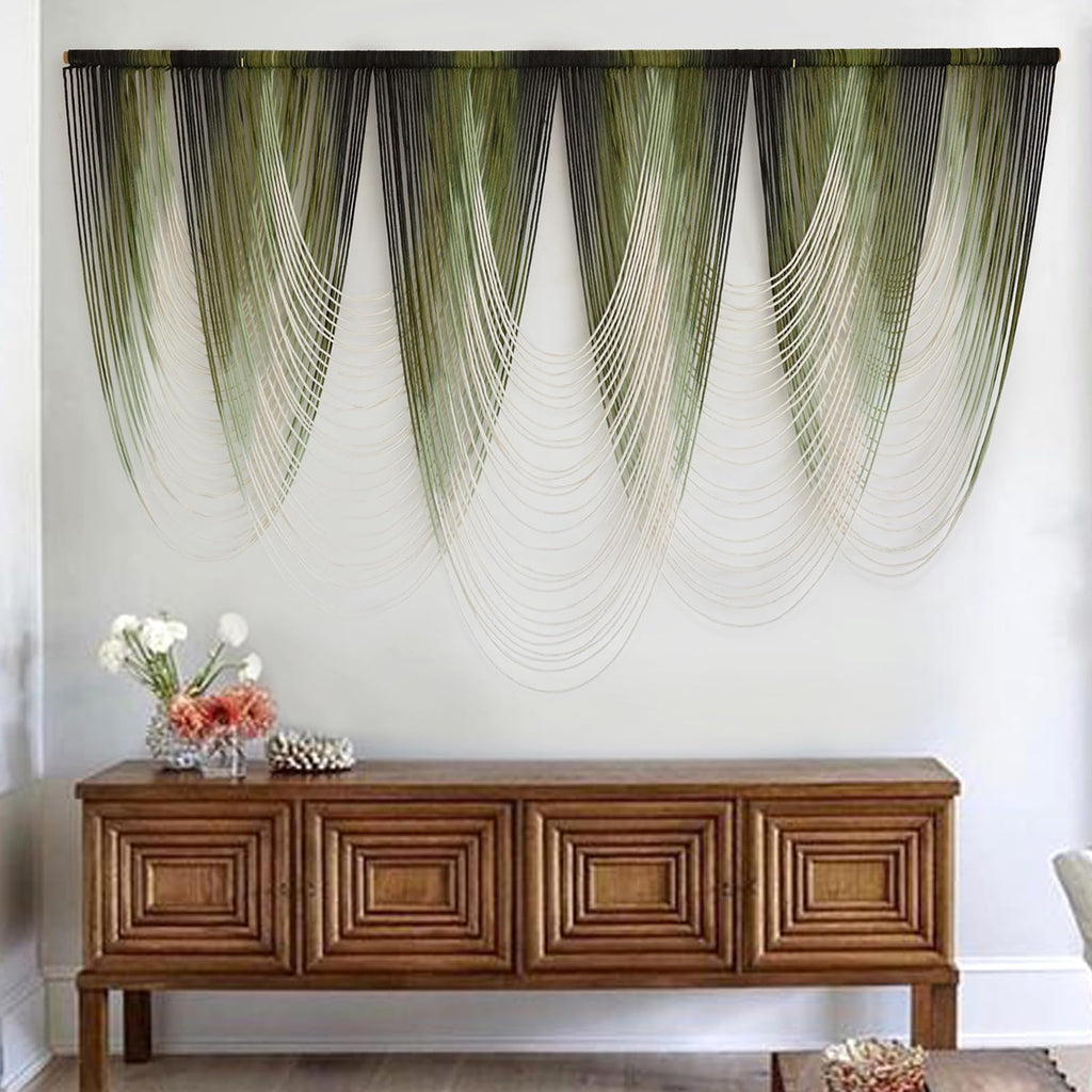 Macrame Wall Hanging Green Dip-Dyed Large Macrame Wall Decor Yarn Tapestry