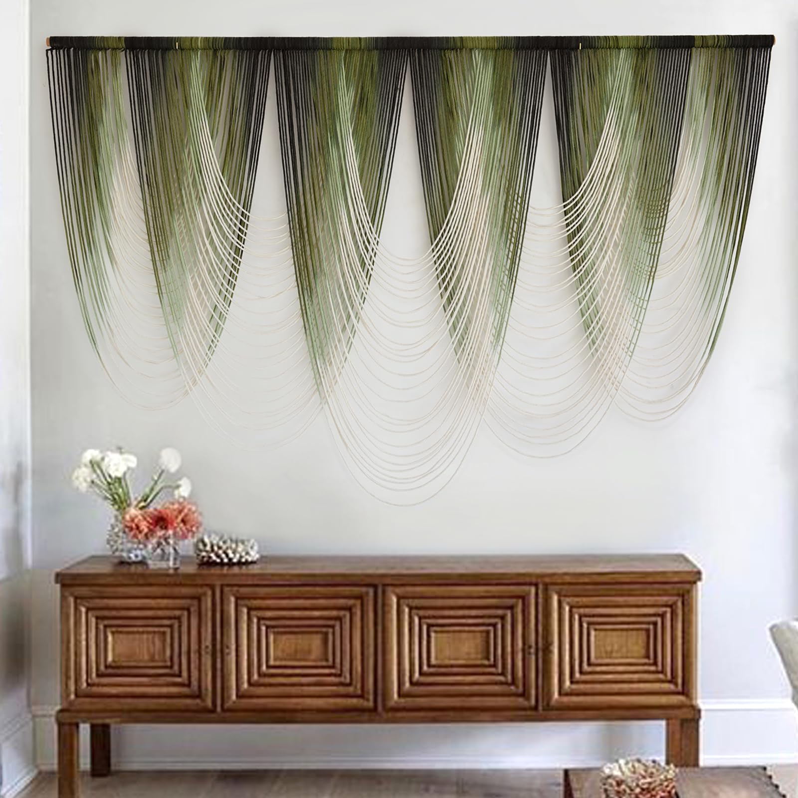 Macrame Wall Hanging Green Dip-Dyed Large Macrame Wall Decor Yarn Tapestry