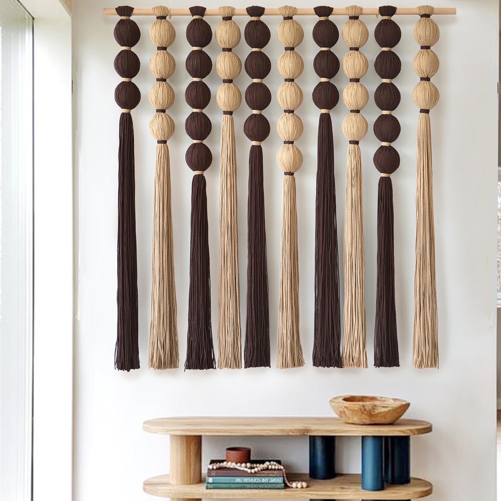 Macrame Wall Hanging Brown Khaki Sphericity Cotton Textile Yarn Wall Art