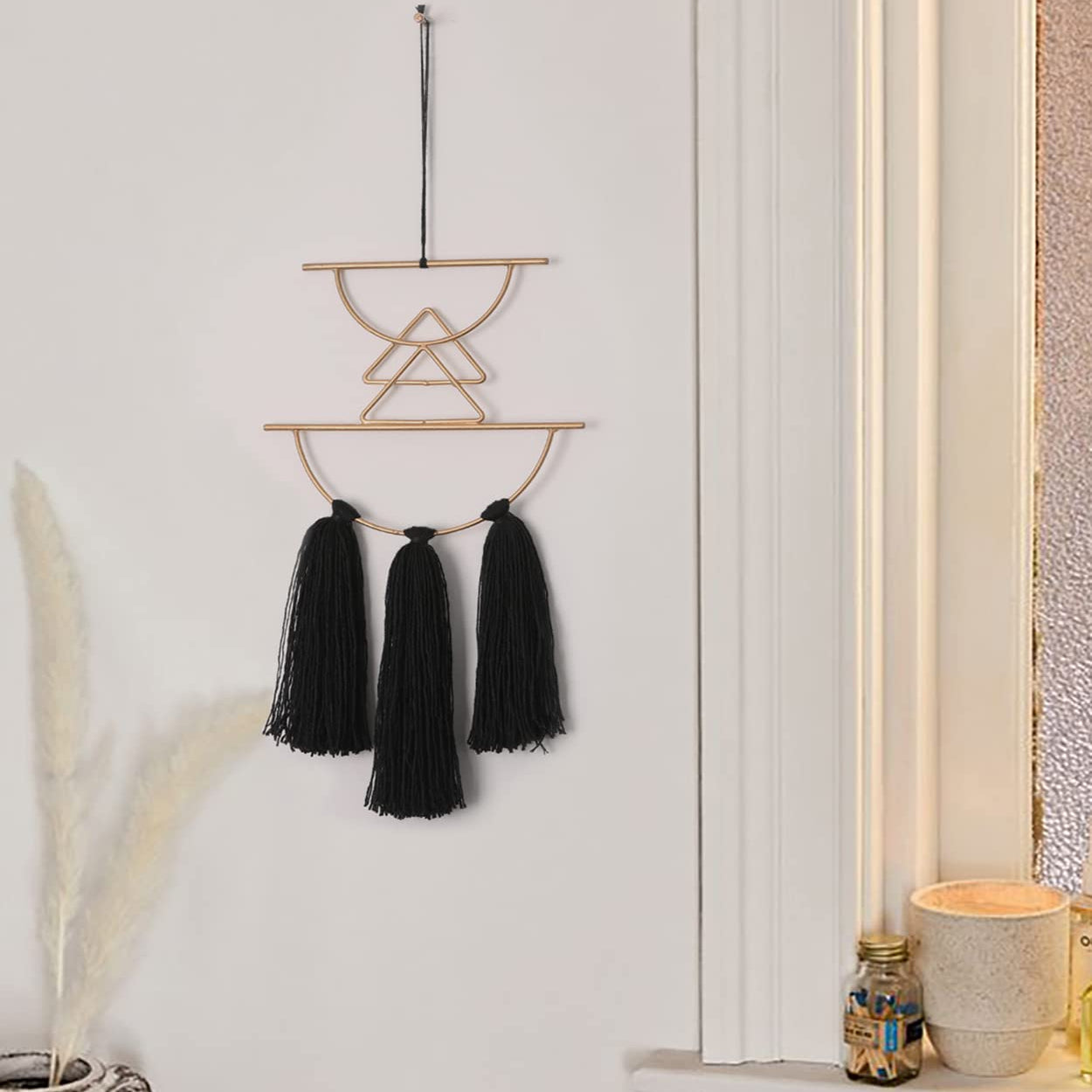 Boho Wall Decor Black Macrame Wall Hanging Metal Wall Art Cute Home Small Wall Decor