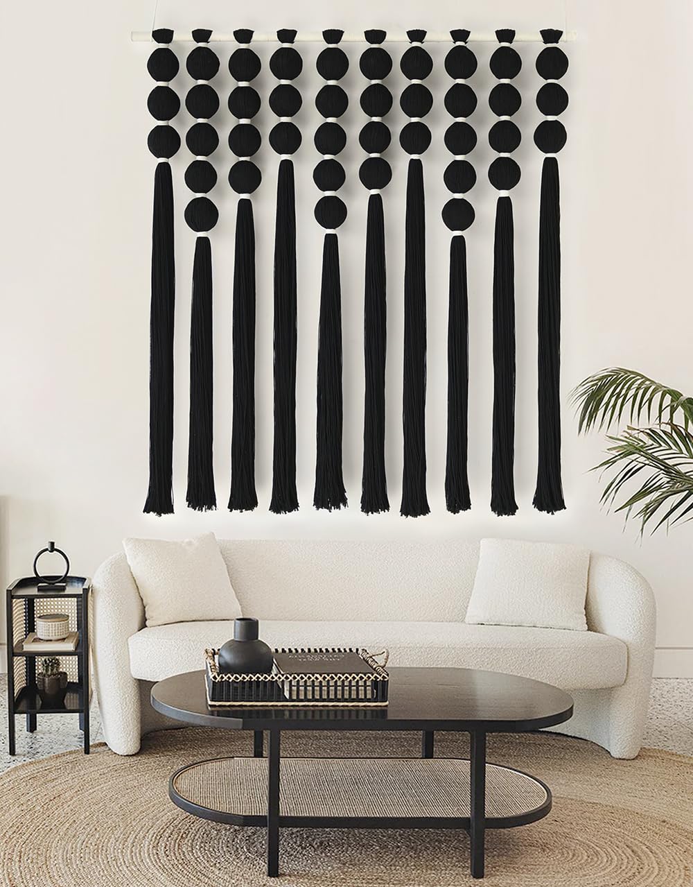 Black Macrame Wall Hanging Sphericity Cotton Textile  Fiber Yarn Art