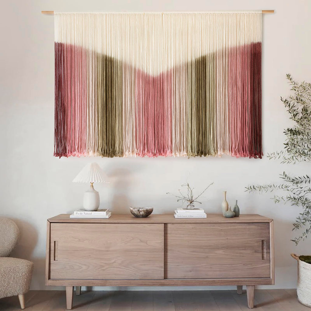 Large Macrame Wall Hanging Pink Tie-Dye Yarn Wall Art