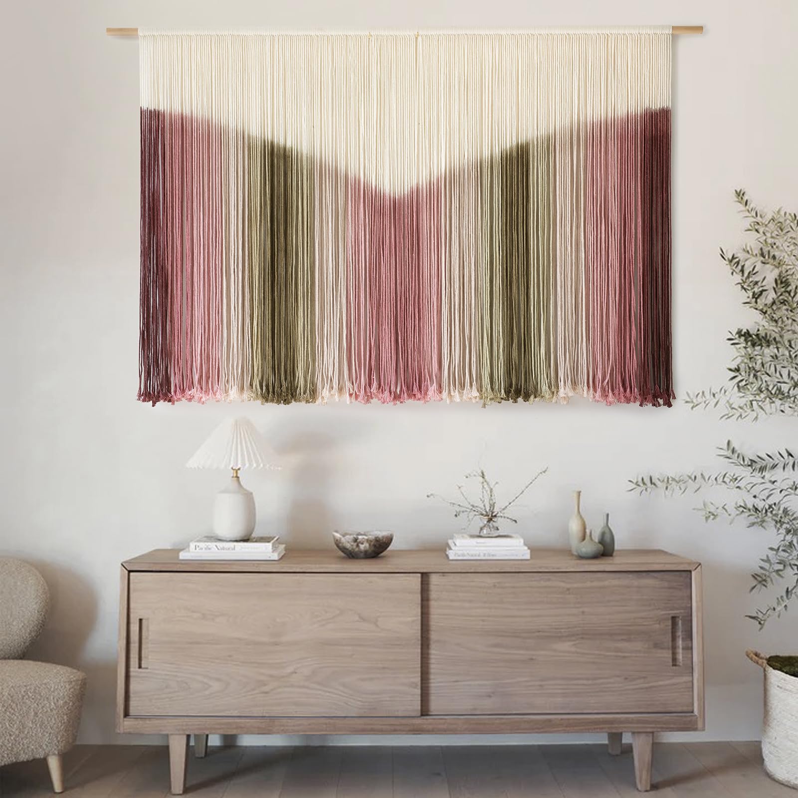 Large Macrame Wall Hanging Pink Tie-Dye Yarn Wall Art