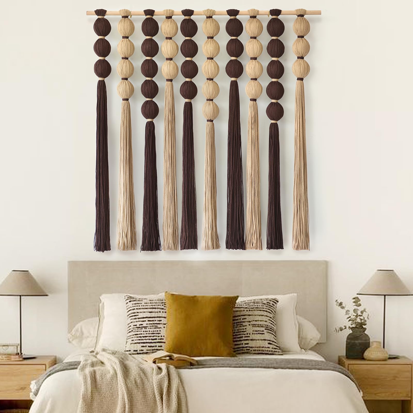 Macrame Wall Hanging Brown Khaki Sphericity Cotton Textile Yarn Wall Art