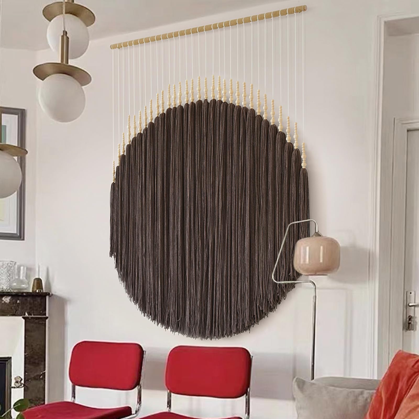 Macrame Wall Hanging Brown Yarn Wall Decor Round Tassel Home Wall Art