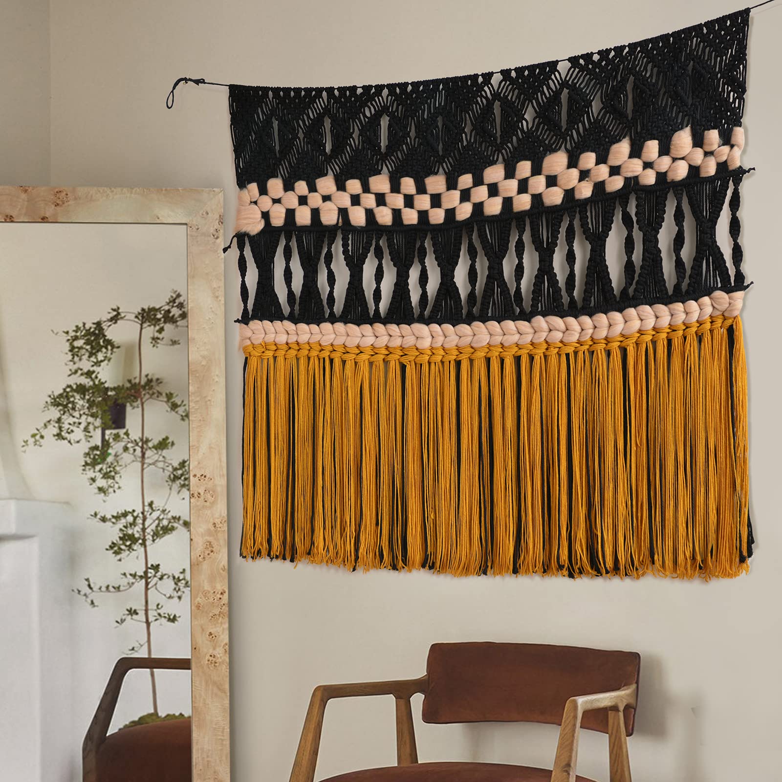 Macrame Wall Hanging Black Woven Macrame Wall Decor Boho Wall Decor