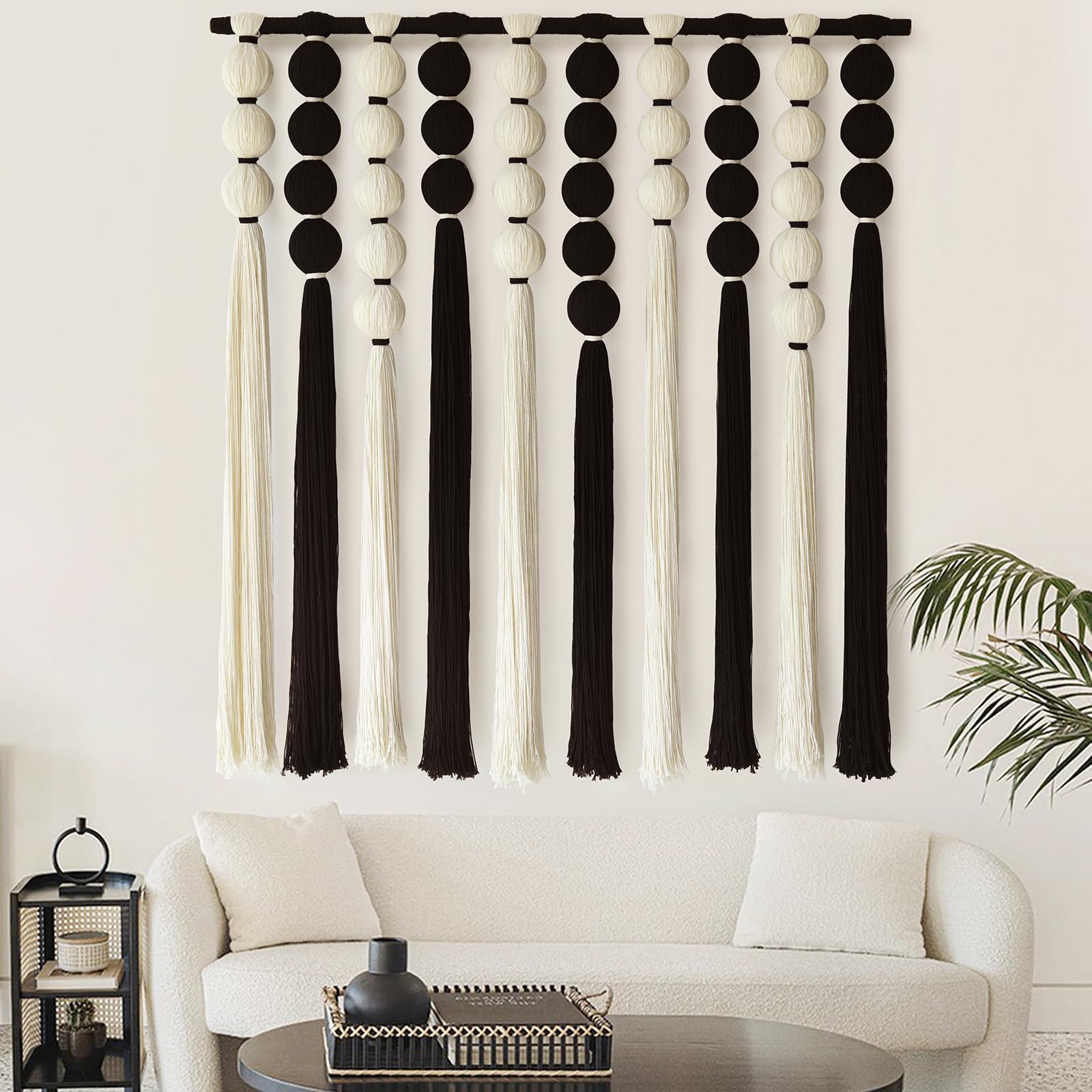 Large Macrame Wall Hanging Black and White Sphericity Cotton Fiber Yarn Art