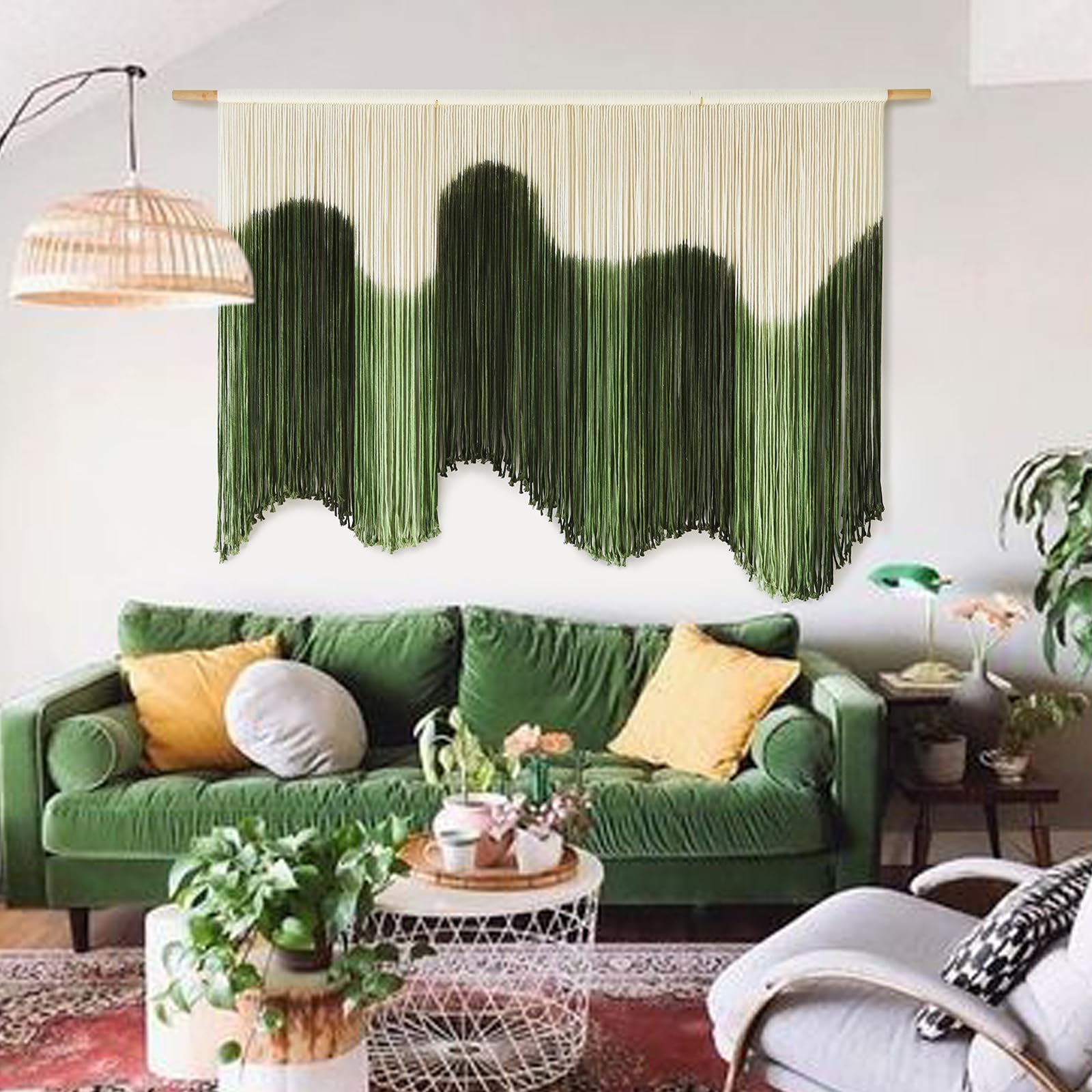 Large Macrame Wall Hanging Green Dip-Dyed Wall Art