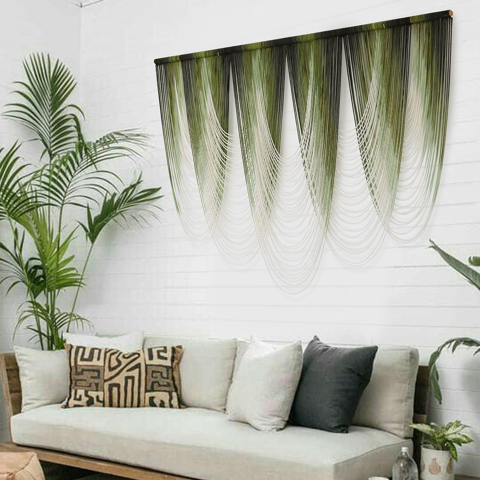 Macrame Wall Hanging Green Dip-Dyed Large Macrame Wall Decor Yarn Tapestry