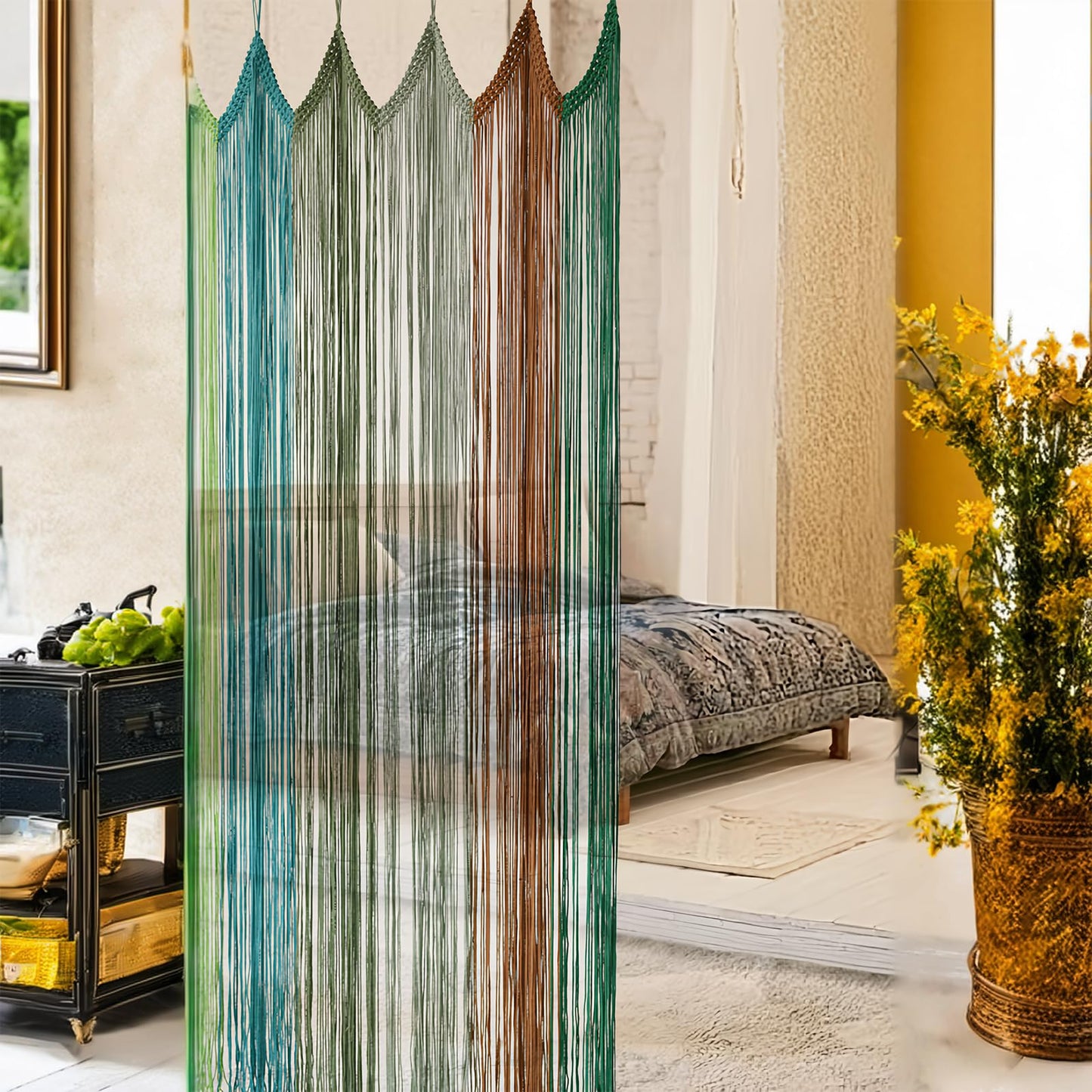 Macrame Curtain Boho Doorway Window Curtains for Wall Door Divider Windows Door Wedding Background(Colorful)
