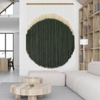 Large Macrame Wall Hanging Green Yarn Fiber Wall Art Beaded Tassel Home Decor