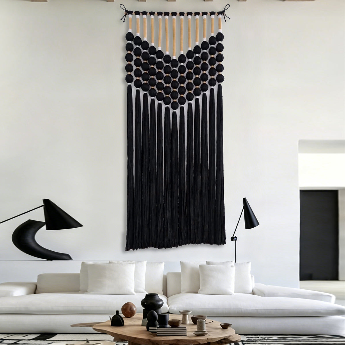 Custom Macrame Wall Hanging, Handmade Ball String Fiber Art, Personalized Size Color