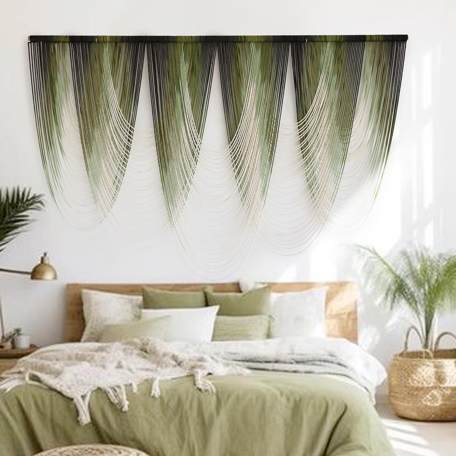 Macrame Wall Hanging Green Dip-Dyed Large Macrame Wall Decor Yarn Tapestry