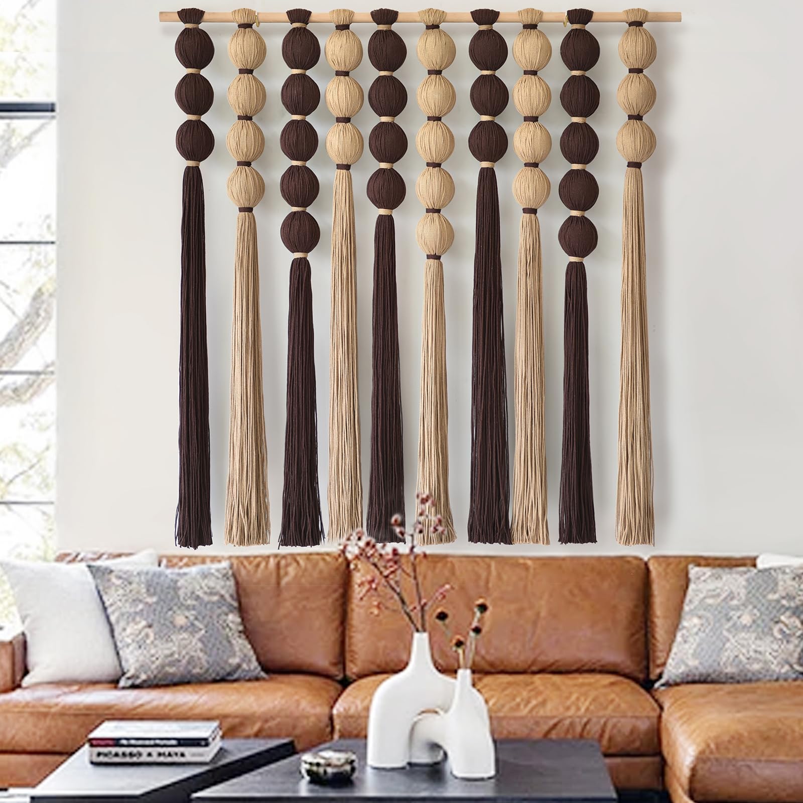 Macrame Wall Hanging Brown Khaki Sphericity Cotton Textile Yarn Wall Art