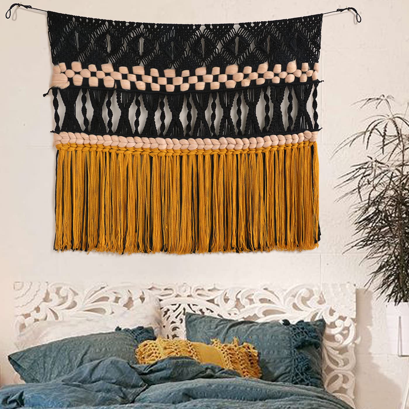 Macrame Wall Hanging Black Woven Macrame Wall Decor Boho Wall Decor