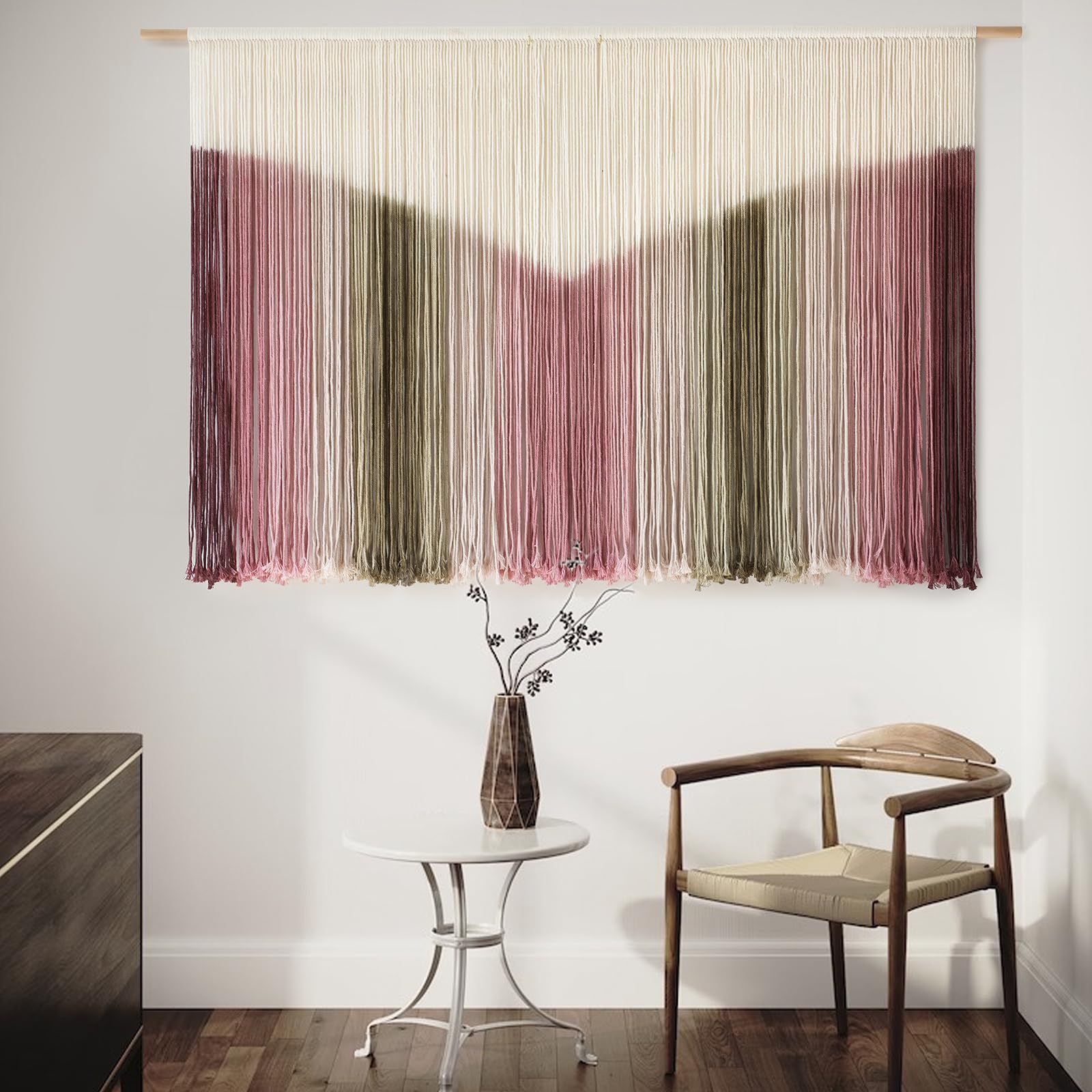 Large Macrame Wall Hanging Pink Tie-Dye Yarn Wall Art