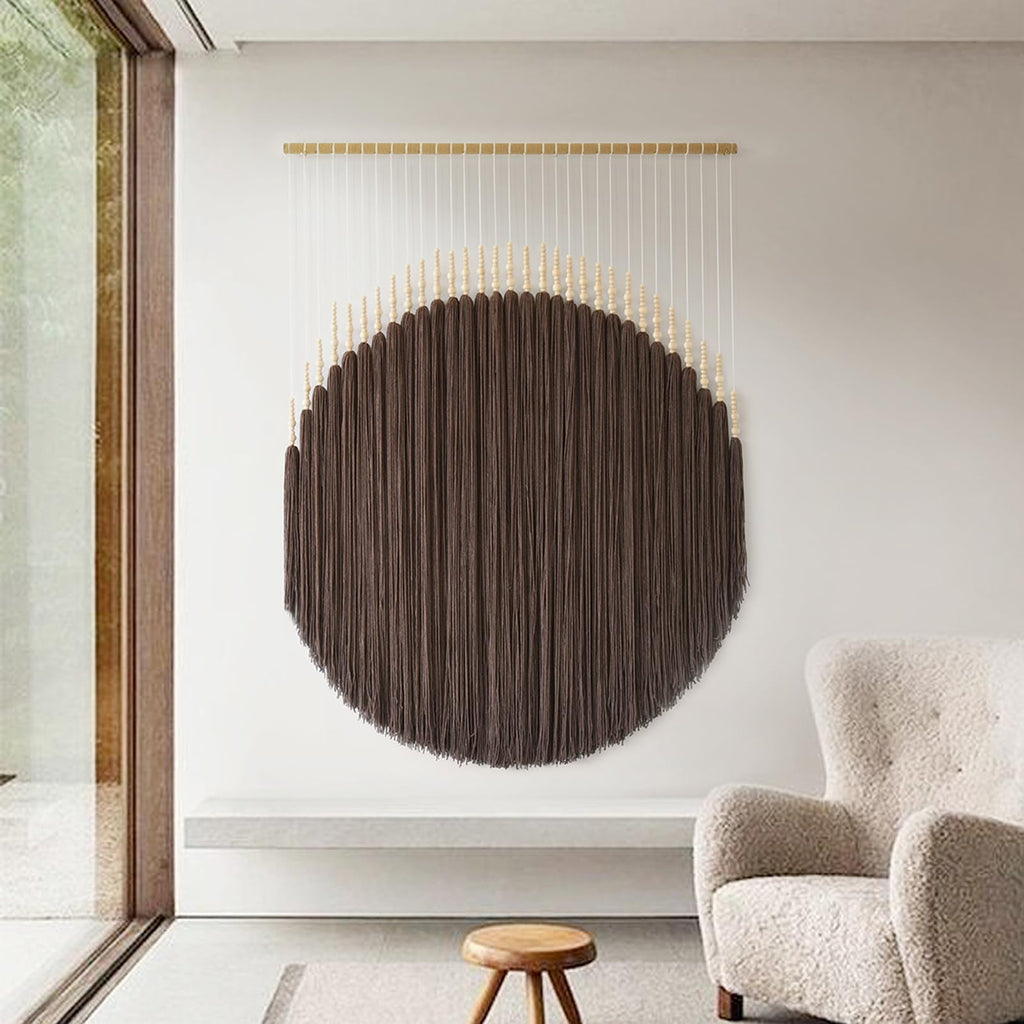 Macrame Wall Hanging Brown Yarn Wall Decor Round Tassel Home Wall Art