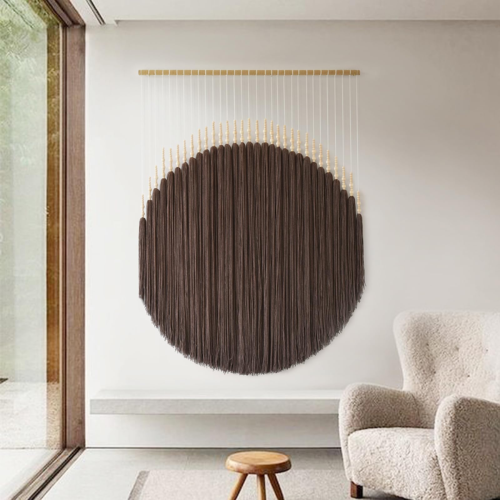 Macrame Wall Hanging Brown Yarn Wall Decor Round Tassel Home Wall Art