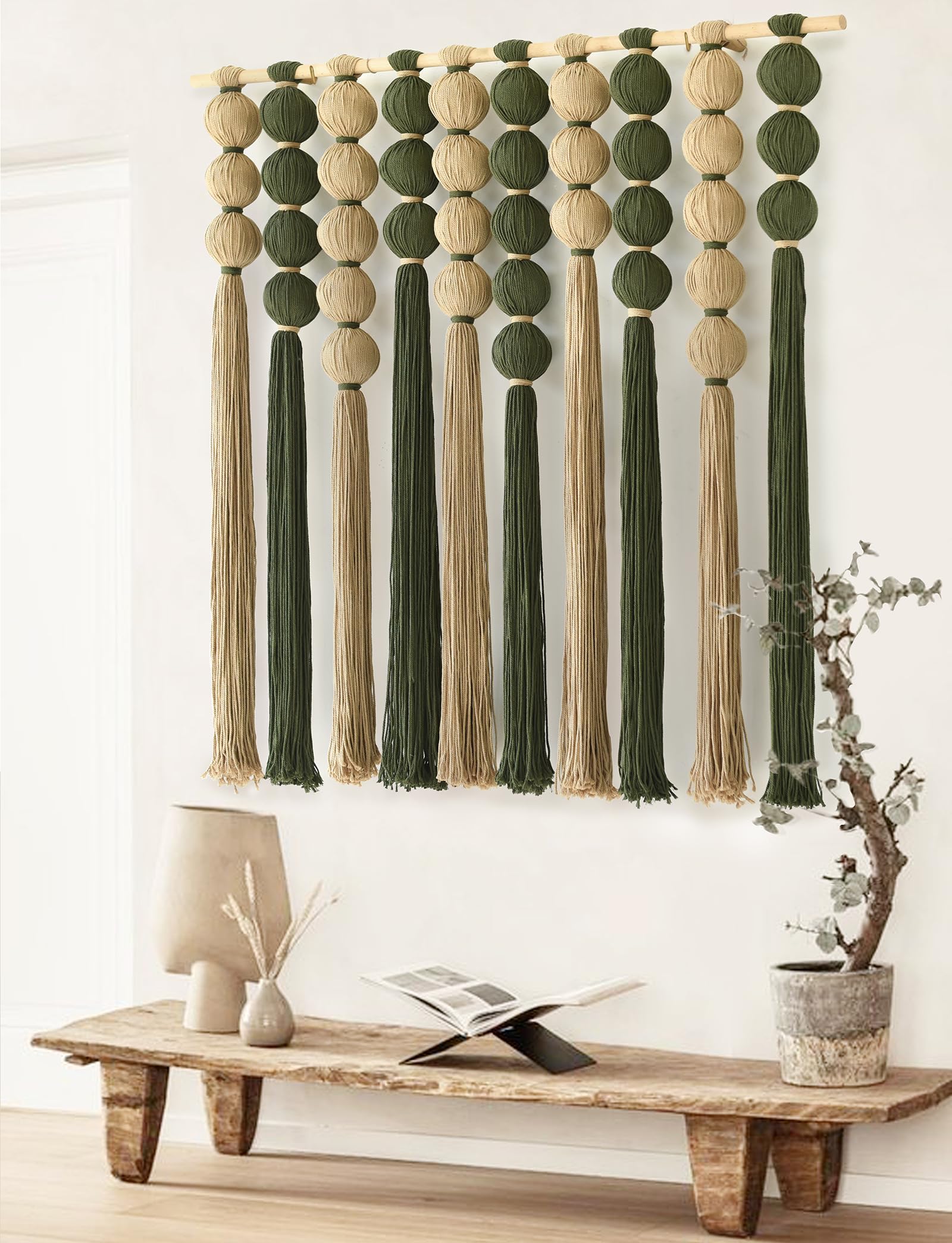 Macrame Wall Hanging Green Jute Sphericity Cotton Textile Wall Hanging