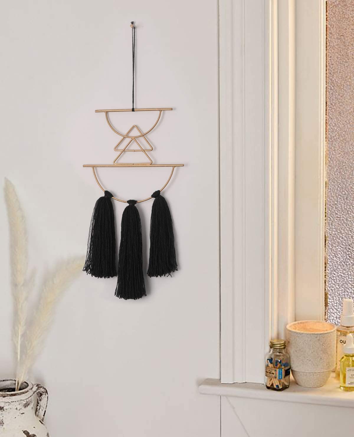 Boho Wall Decor Black Macrame Wall Hanging Metal Wall Art Cute Home Small Wall Decor