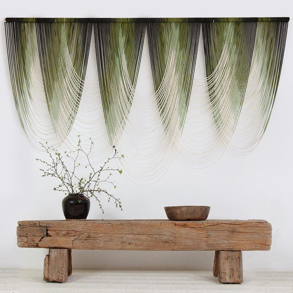 Macrame Wall Hanging Green Dip-Dyed Large Macrame Wall Decor Yarn Tapestry