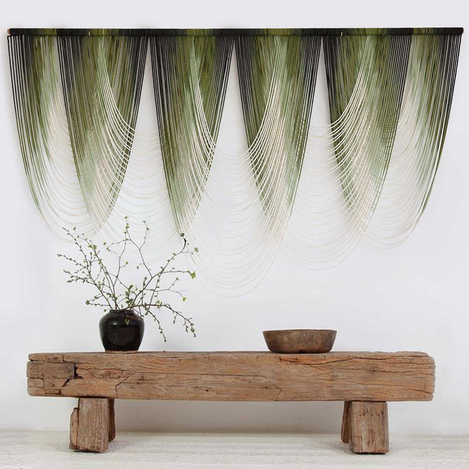 Macrame Wall Hanging Green Dip-Dyed Large Macrame Wall Decor Yarn Tapestry