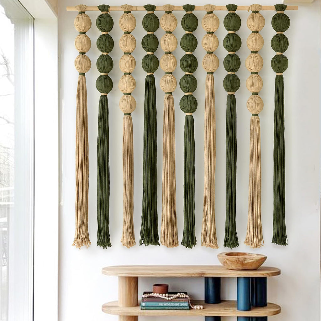 Macrame Wall Hanging Green Jute Sphericity Cotton Textile Wall Hanging