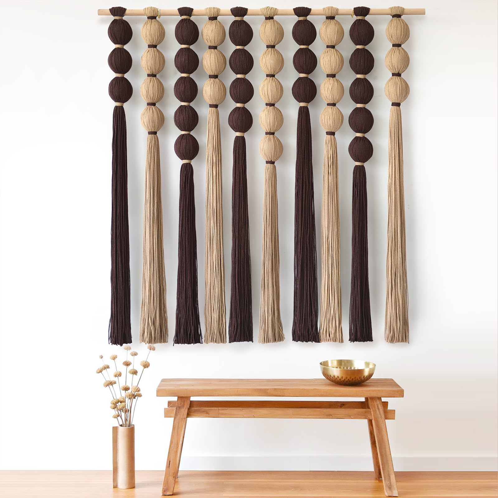 Macrame Wall Hanging Brown Khaki Sphericity Cotton Textile Yarn Wall Art