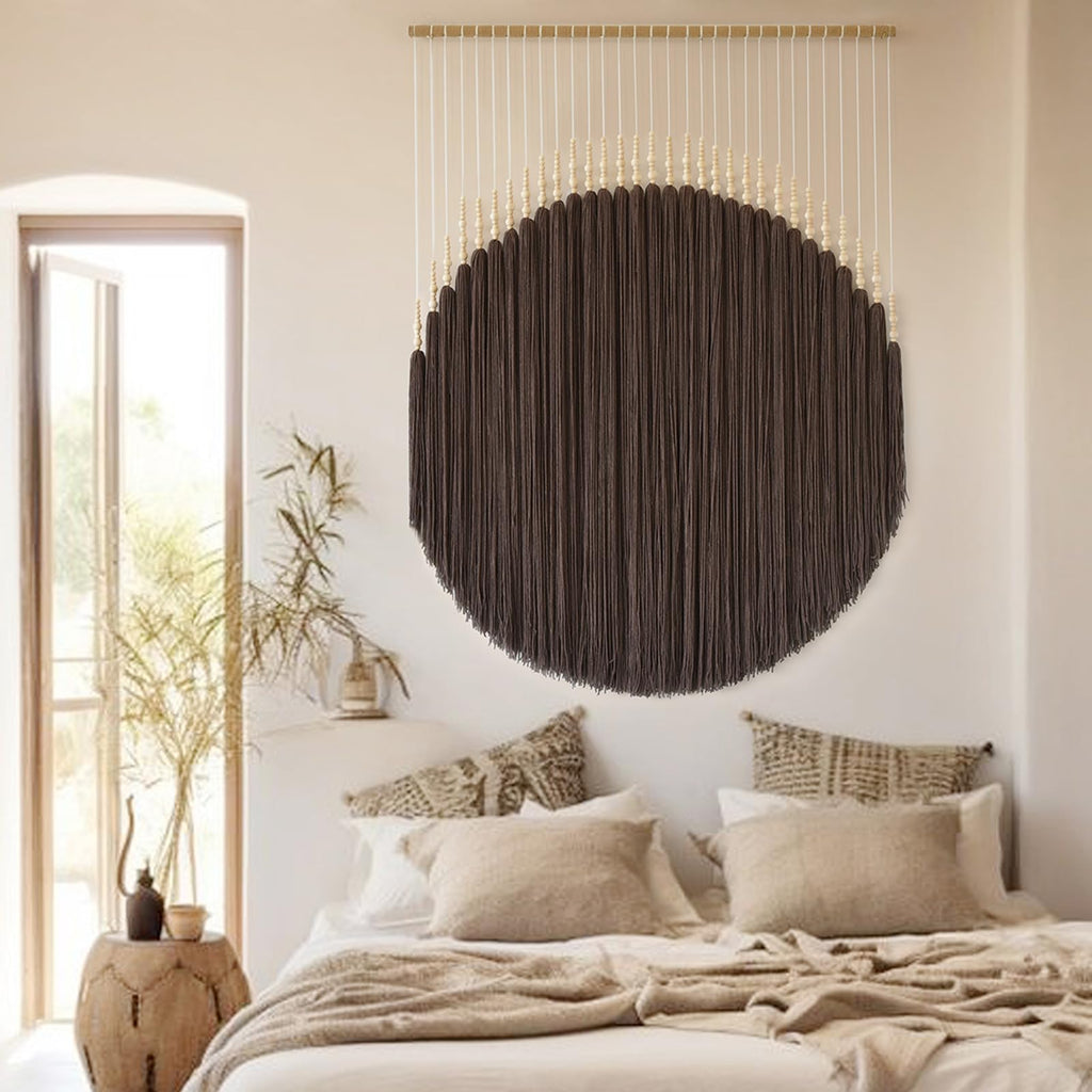 Macrame Wall Hanging Brown Yarn Wall Decor Round Tassel Home Wall Art